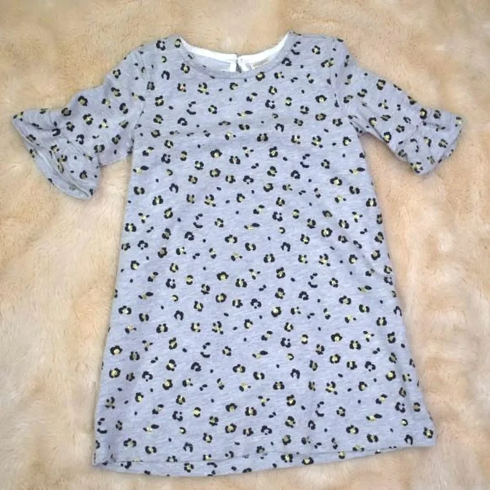 Oshkosh Leopard Print Dress Size 3T Gray Short Sleeve Animal Print